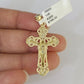 10K Gold Miami Cuban Chain INRI Jesus Cross 18"-28" 3mm Pendant Necklace SET