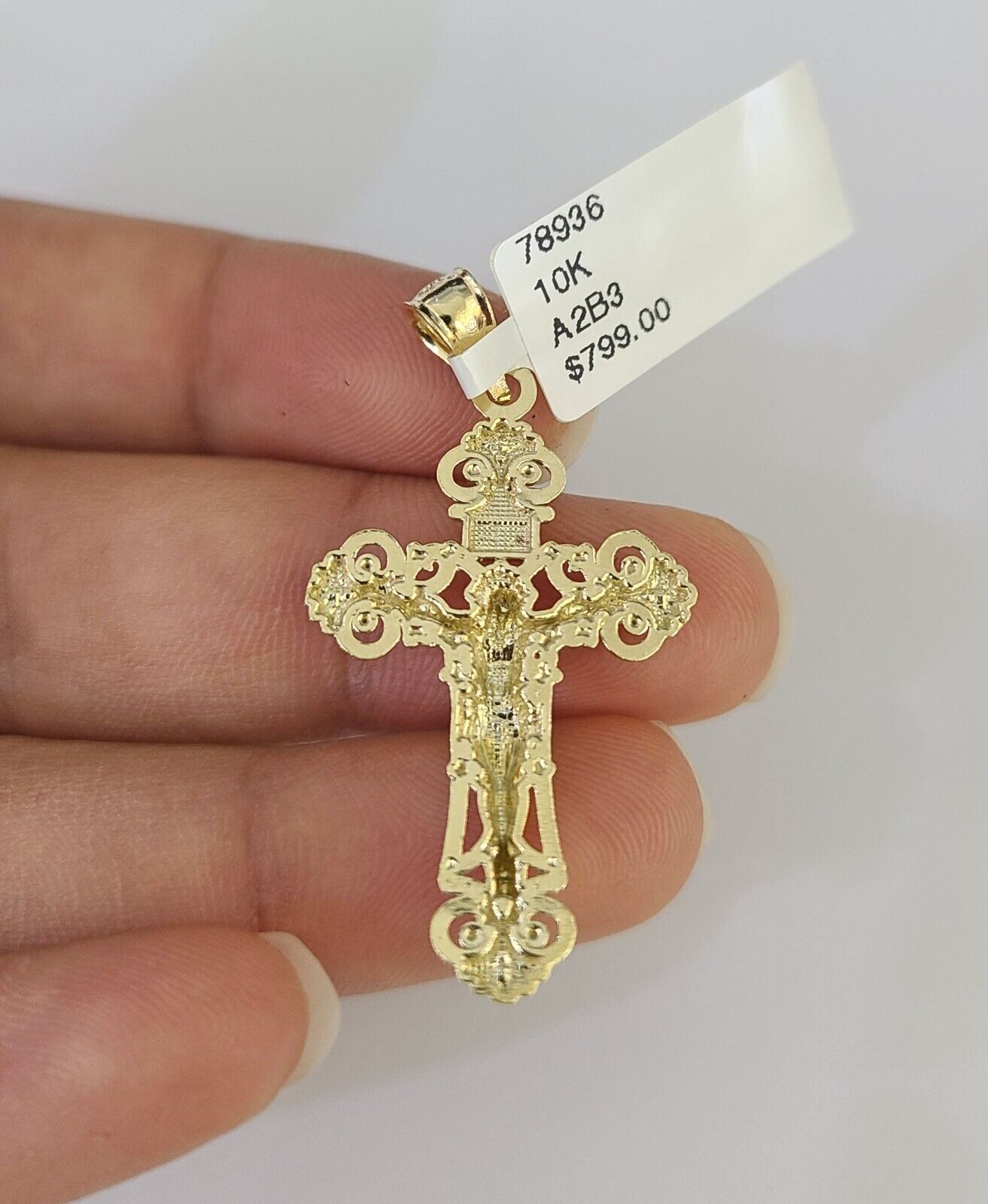 10K Gold Miami Cuban Chain INRI Jesus Cross 18"-28" 3mm Pendant Necklace SET