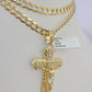 10k Gold Chain Cuban Curb Link Jesus Cross Pendant 6mm 20"-30" SET Necklace Solid Two-tone