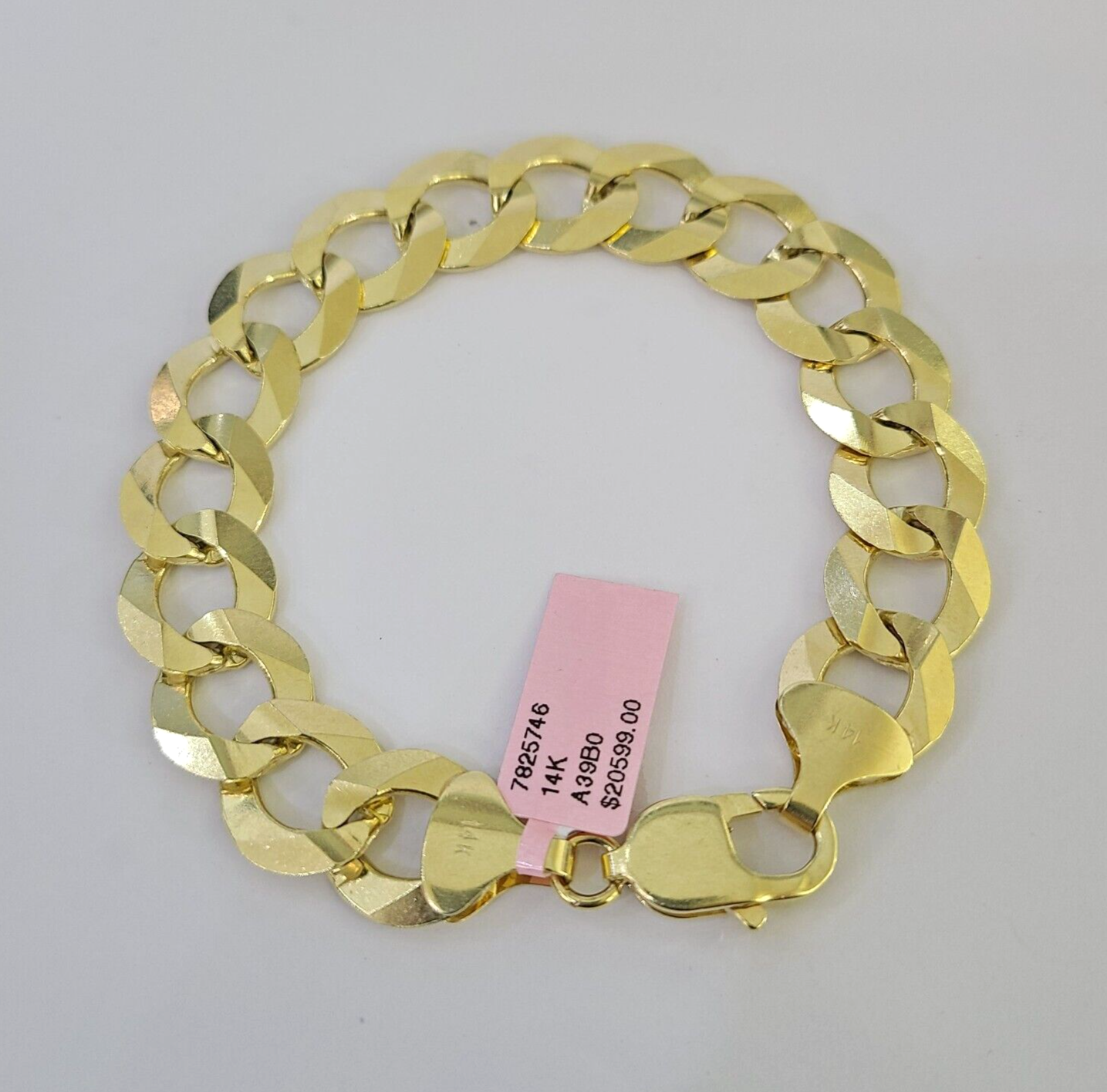 14K Real Yellow Gold Cuban Curb Bracelet Solid 14mm Link 8.5" inch Genuine