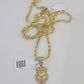 Real 10k Milano Rope Chain Diamond Lion Charm Necklace SET 3mm 18" 20" 22" 24"