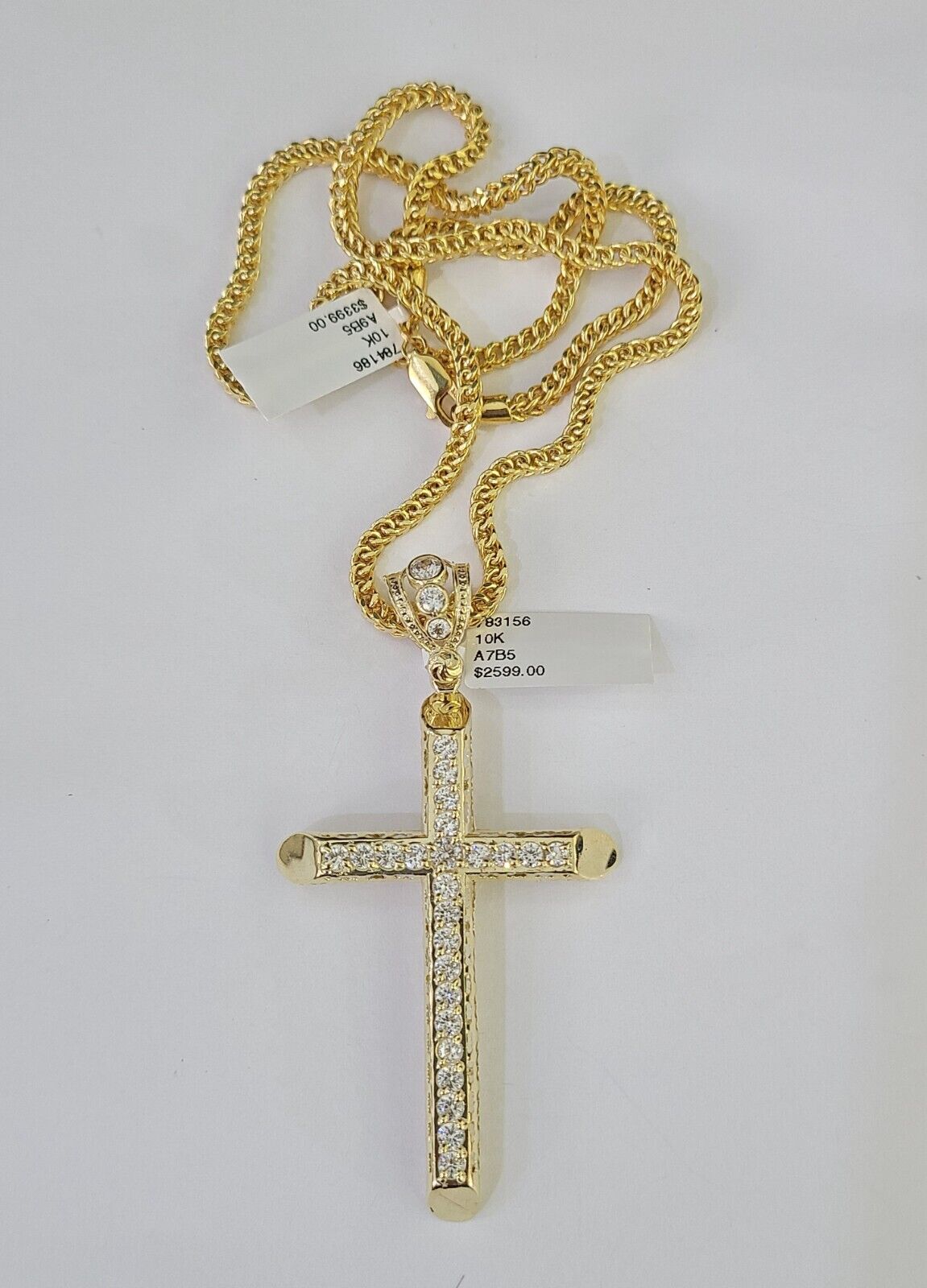 10K Franco Chain Jesus Cross Pendant Charm Necklace 20"-26" 3mm Gold