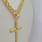 10k 3mm Rope Chain Jesus Cross Pendant 18"-30" Yellow Gold Set Charm Necklace