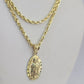 10k Rope Chain Virgin Mary Pendant 18"-30" Yellow Gold Set Charm Necklace 3mm