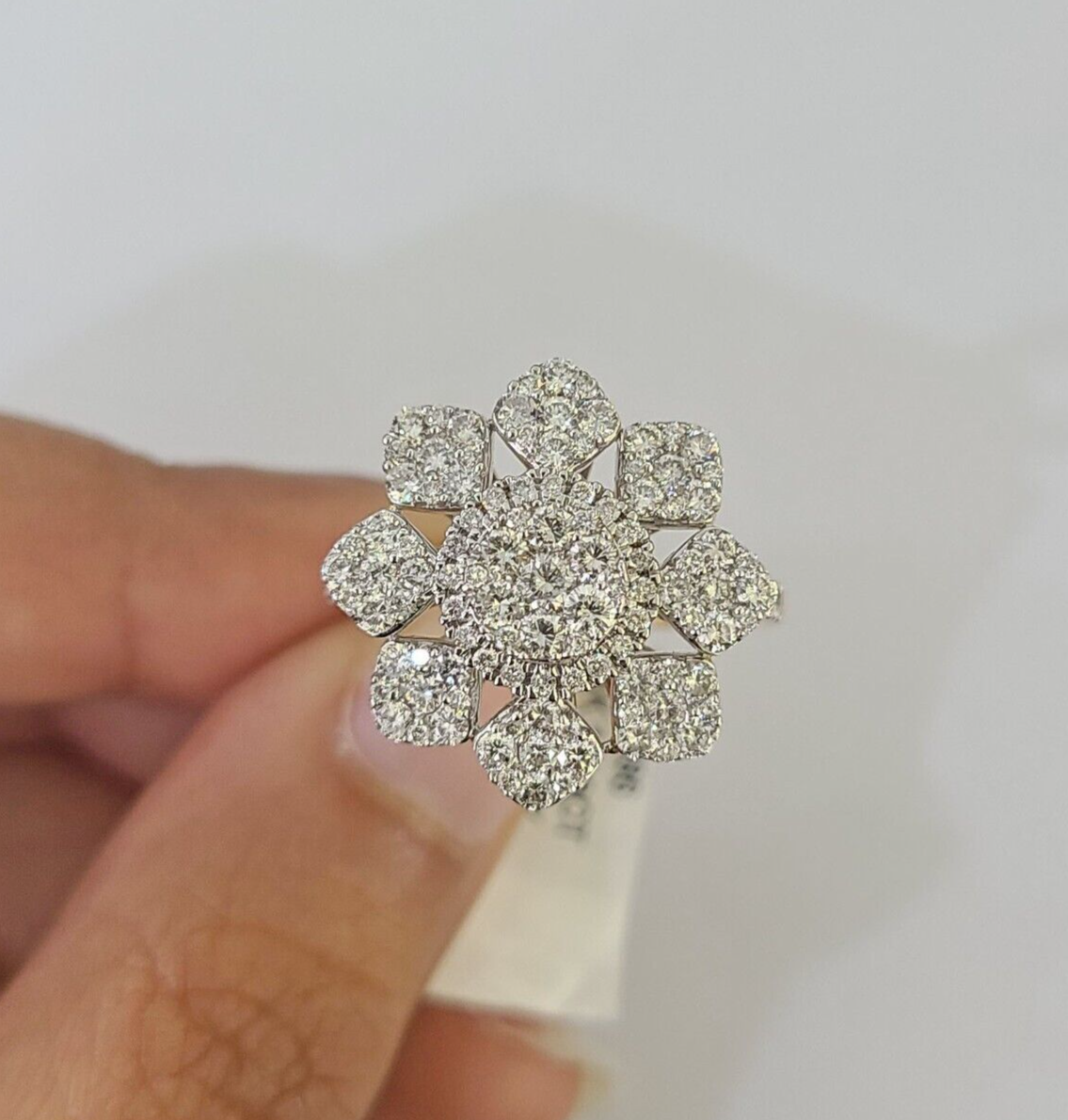 Real 14k Diamond Flower Ladies Ring Yellow Gold Women Engagement Wedding