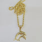 10k 3mm Rope Chain Dolphin Pendant 18" 20" 22" 24" 26" 28" 30" Gold Set Charm