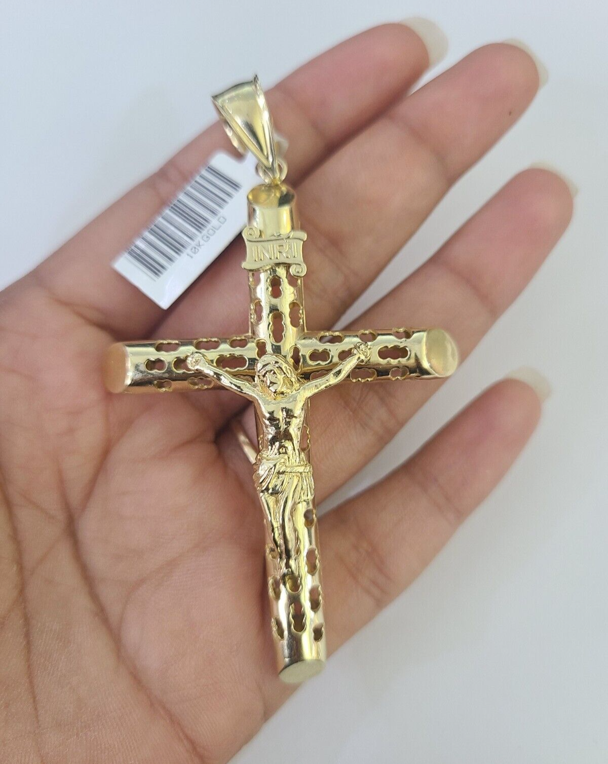 Real 10K INRI Jesus Crucifix Cross Pendant 3" Yellow Gold Charm Genuine