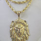 10k Solid Rope Chain Lion Pendant Necklace 7mm 20"-30" SET Charm Real