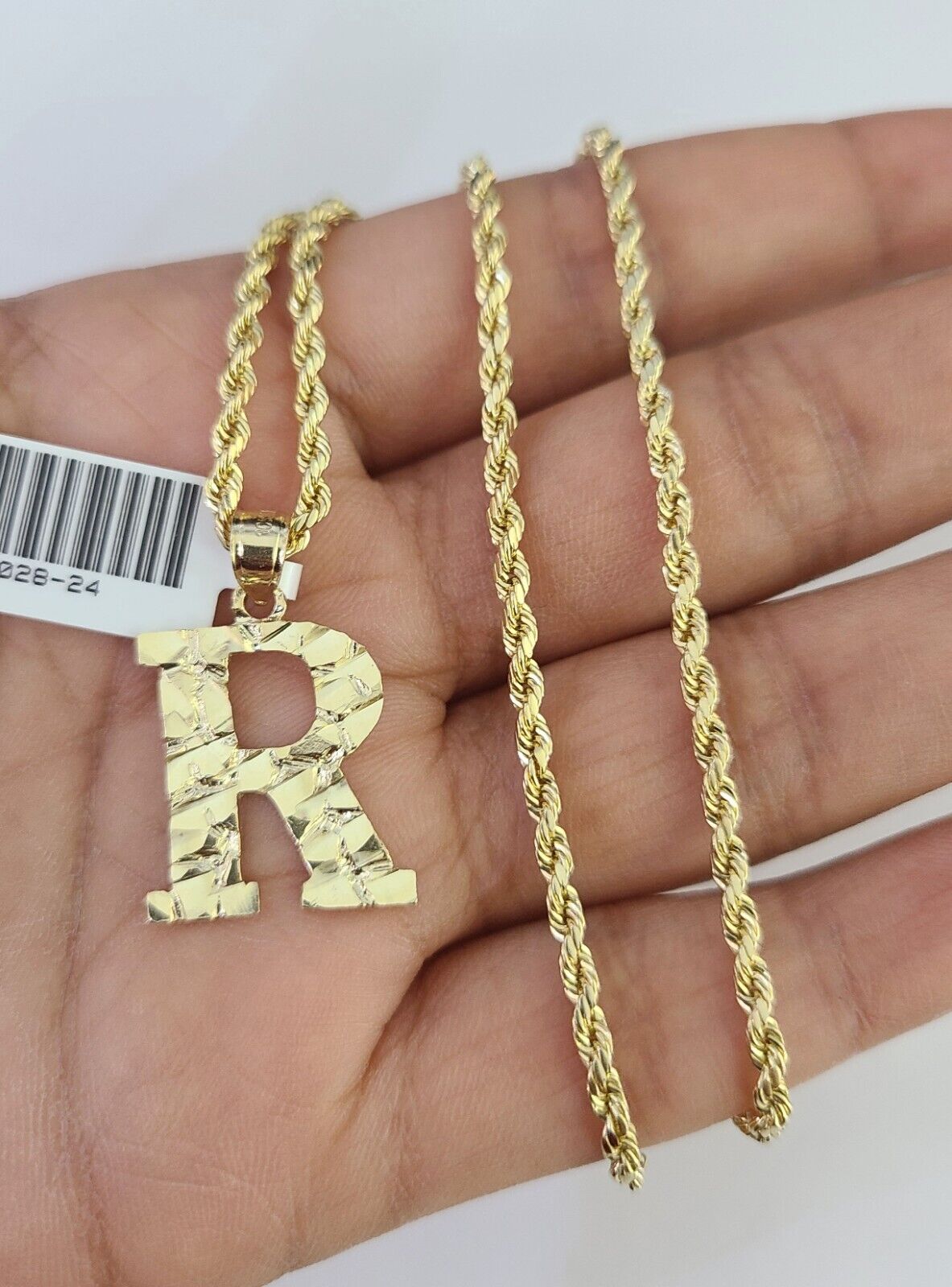 10k Gold Initial R Charm Rope Chain 16"-26" 2.5mm SET Necklace Alphabet Pendant