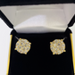 10k Yellow gold Flower Earrings Real Diamond screw-back Women Men studs