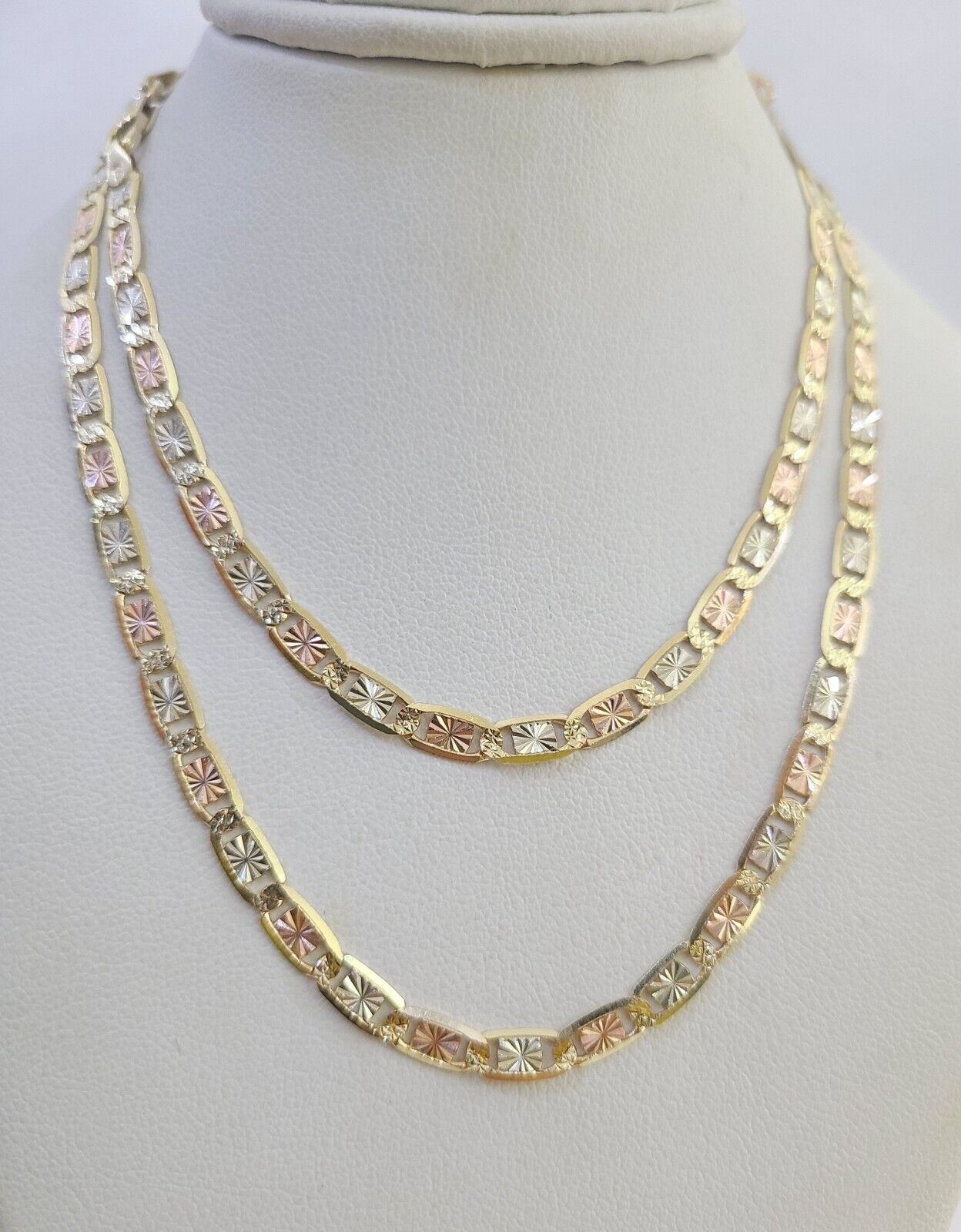 14k Valentino Chain Trio Gold Necklace Women's Link 24" inches 4mm Diamond Cuts