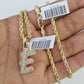 10k 3mm Rope Solid Chain E Diamond Pendant Alphabet 18"-28" Gold Charm Necklace