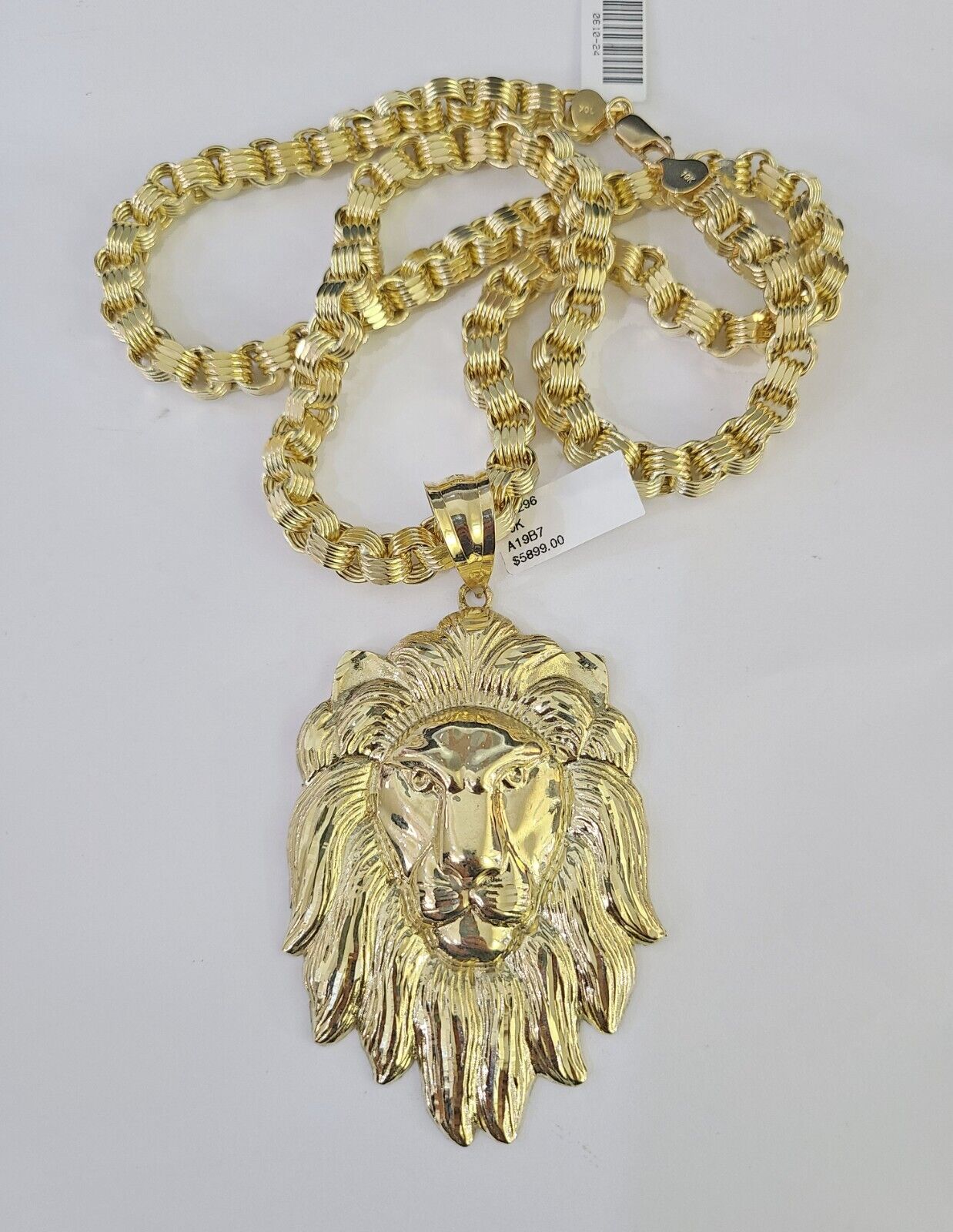 10k Gold Byzantine Necklace Lion Head Charm Pendant 20"-30" 8mm SET Chain