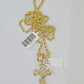 Real 10k 3mm Rope Chain Spiral Cross Pendant 18" 20" 22" 24" 26" Gold Set