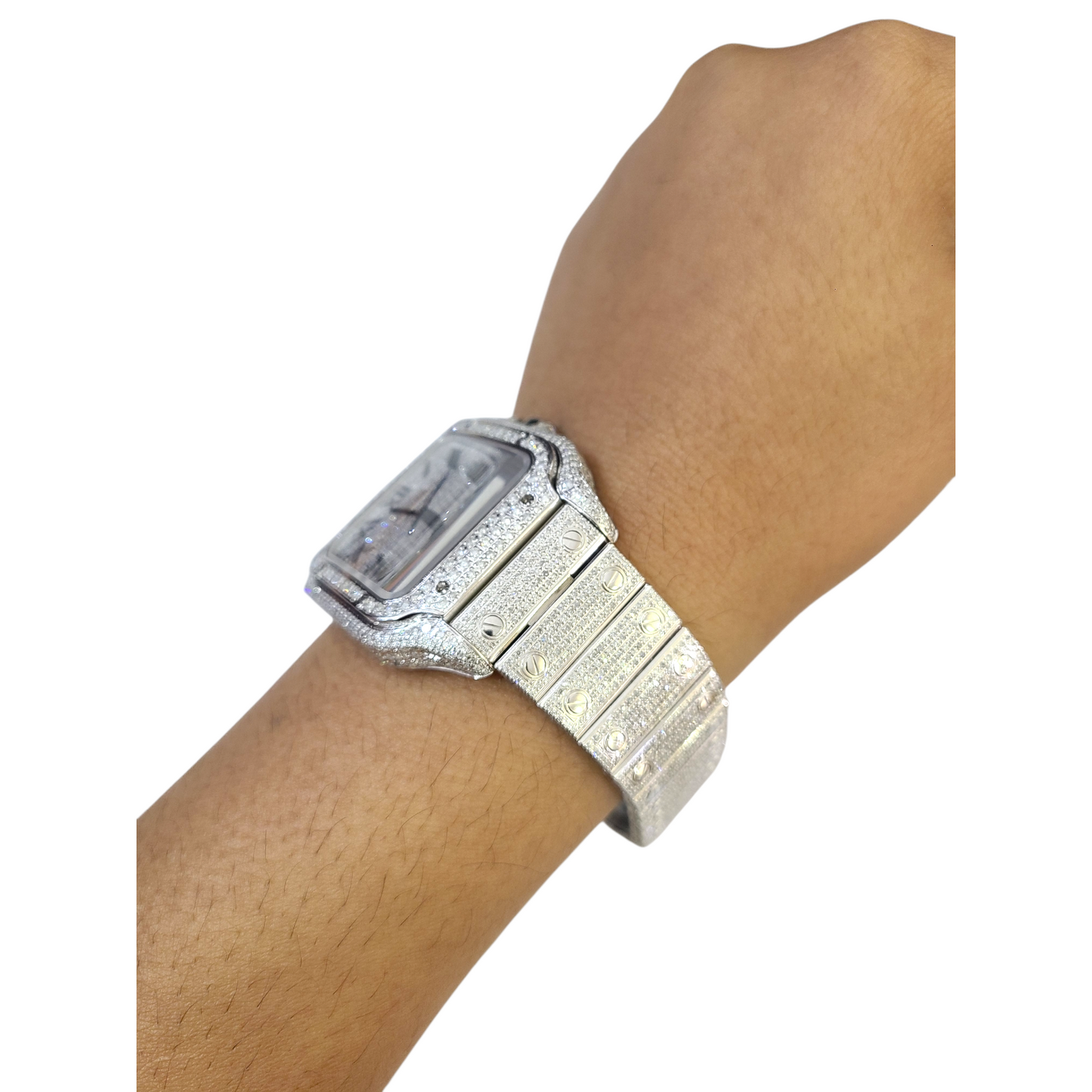 Cartier Santos Mens S.Steel Watch Roman Iced Out 12ct Diamonds 38.8mm (pre-owned)