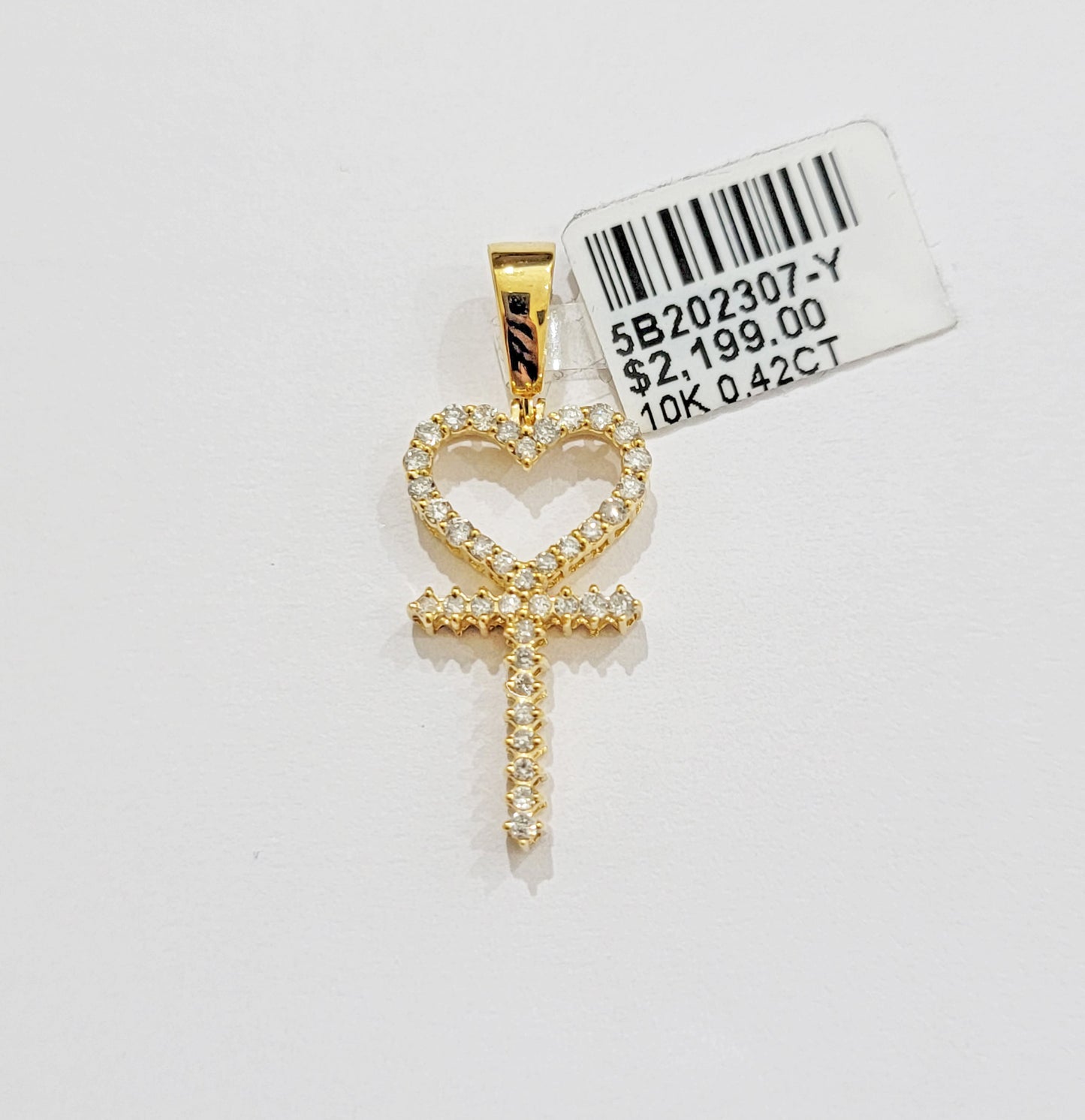 Diamond charm pendant Real 10k gold Natural Diamonds Heart Ankh Cross For Women