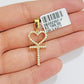 Diamond charm pendant Real 10k gold Natural Diamonds Heart Ankh Cross For Women