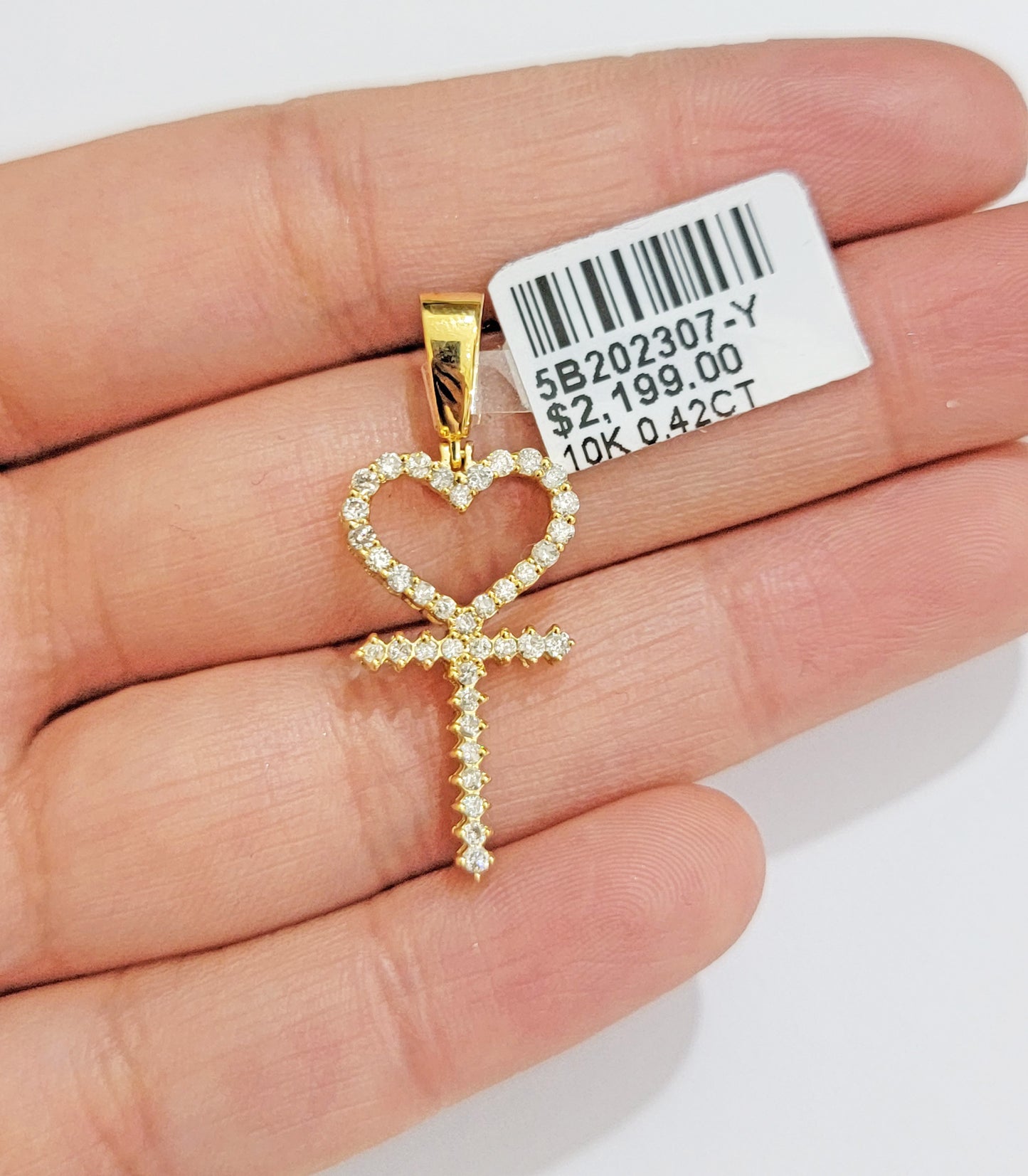 Diamond charm pendant Real 10k gold Natural Diamonds Heart Ankh Cross For Women