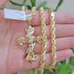 Real 10k Gold Rope Chain 5mm 20 inch Necklace & Jesus Cross Charm Pendant Set