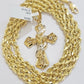 Real 10k Gold Rope Chain 5mm 20 inch Necklace & Jesus Cross Charm Pendant Set