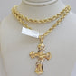 Real 10k Gold Rope Chain 5mm 20 inch Necklace & Jesus Cross Charm Pendant Set