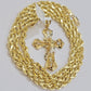 Real 10k Gold Rope Chain 5mm 20 inch Necklace & Jesus Cross Charm Pendant Set