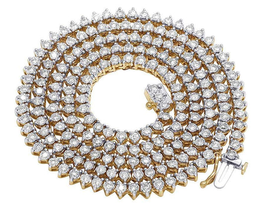 Real 10k Solid Tennis Ice Chain Gold 22 Inch Necklace 3mm Genuine 1.85CT Diamond