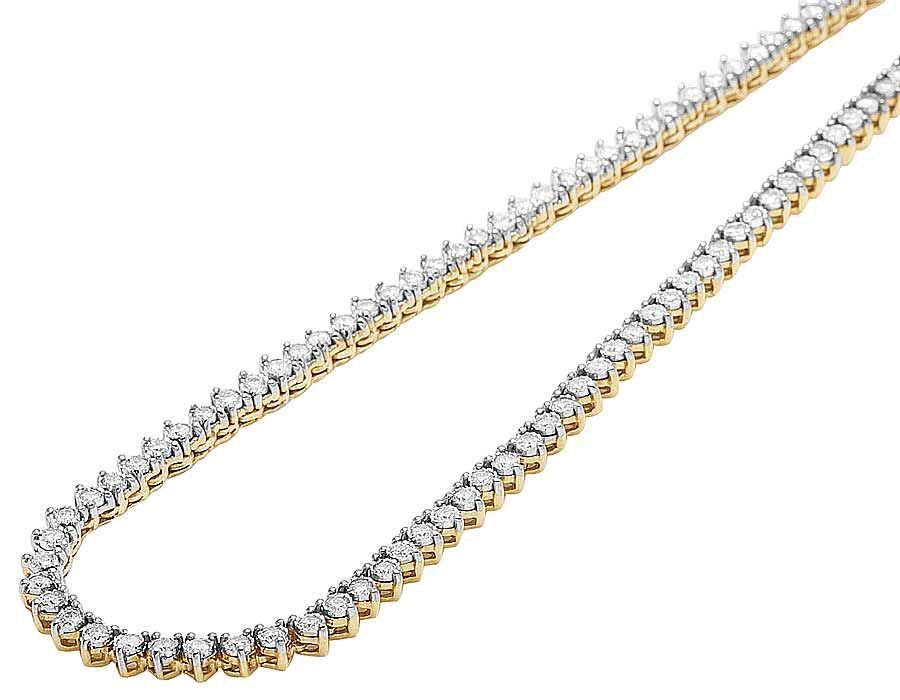 Real 10k Solid Tennis Ice Chain Gold 22 Inch Necklace 3mm Genuine 1.85CT Diamond