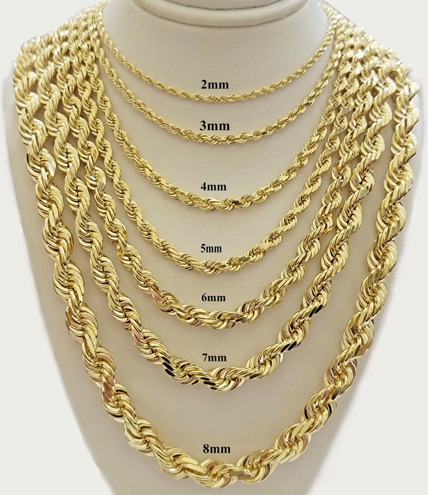 14k Yellow Gold Rope Chain Solid Necklace 6mm 24" Dimond Cut 14KT Real Gold Sale