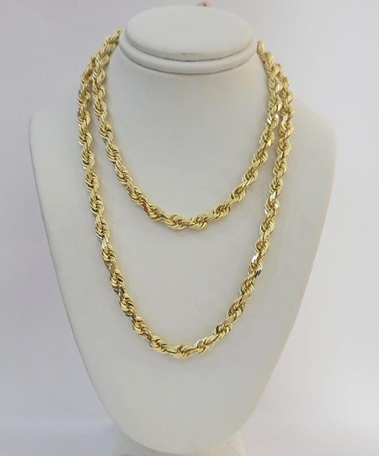 14k Yellow Gold Rope Chain Solid Necklace 6mm 28" Dimond Cut 14KT Real Gold Sale