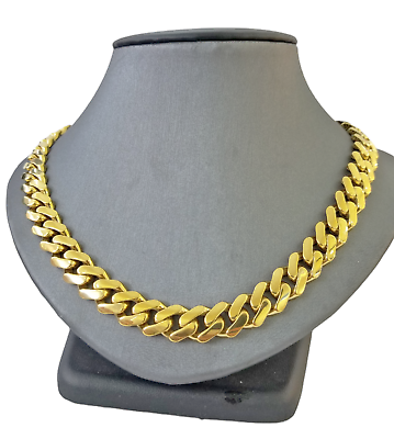 Real 10K Miami Cuban Link Monaco Chain Box Clasp 11mm Gold Necklace 10Kt 22"