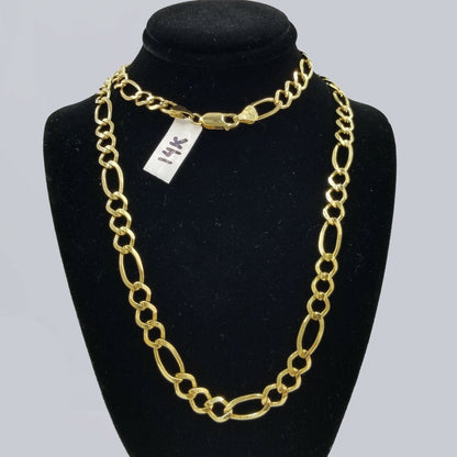 SOLID 14KT Figaro Link Chain Yellow Gold Necklace REAL Heavy 7mm 20" 22" 24" 26"