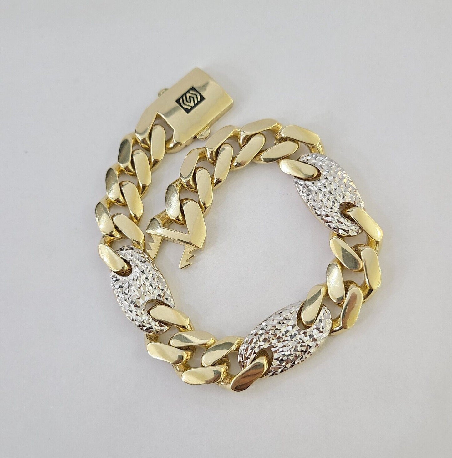 10k Yellow Gold Miami Cuban Link Bracelet 8.5 Inch Anchor Mariner 9mm Gold