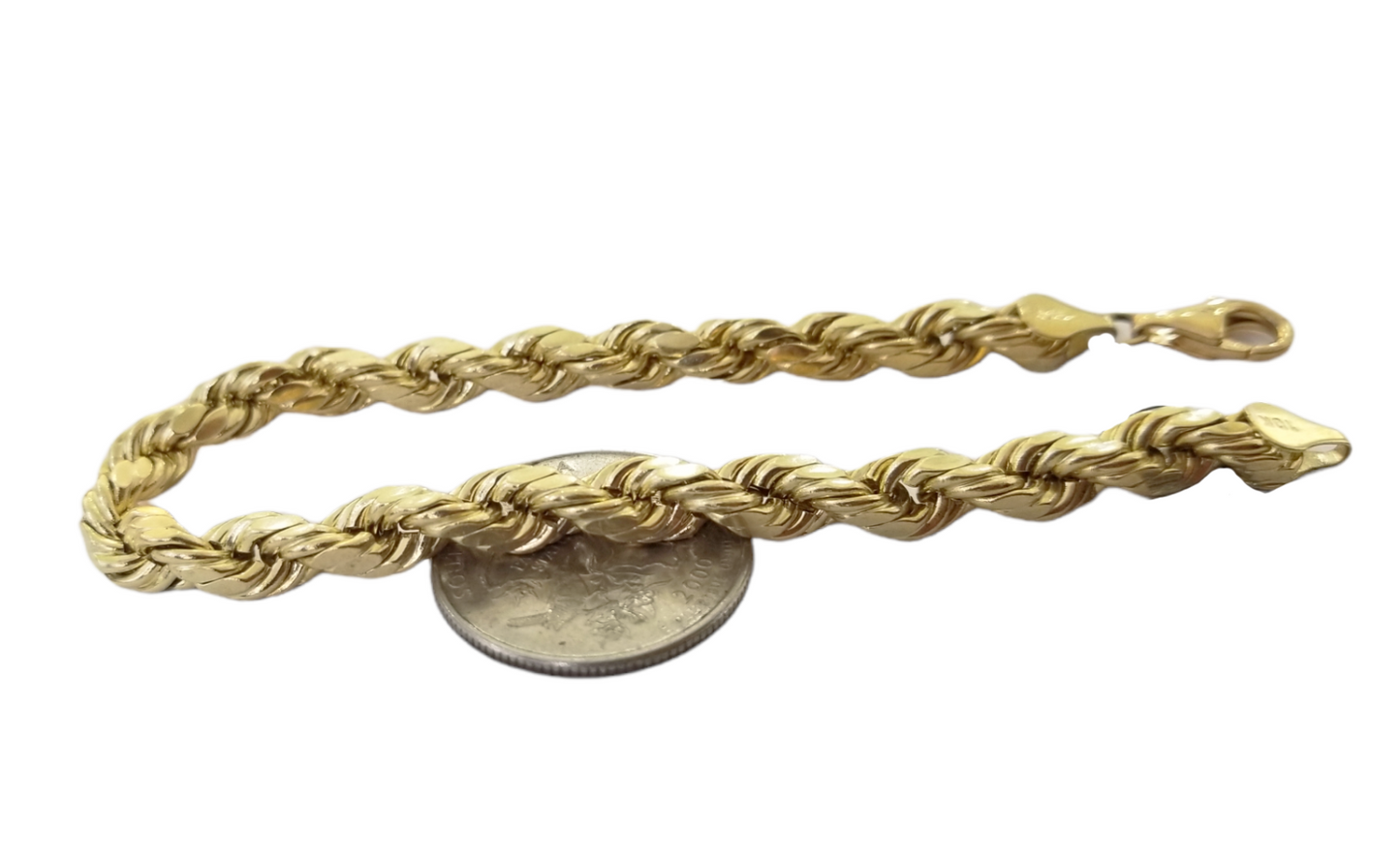 10K Real Gold Bracelet 8" Inch Rope Chain 6mm Lobster Lock Yellow Gold