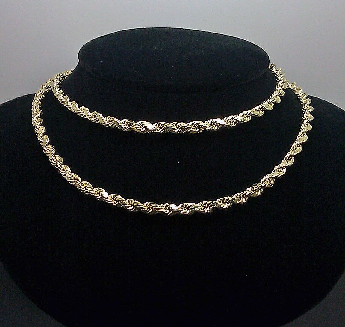 REAL 10k Rope Chain 4mm 22" Necklace Yellow Gold Diamond Cut Men Women