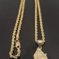 10k Gold Rope Necklace 20" 2mm Chain Praying Hand Charm Pendant Men Women