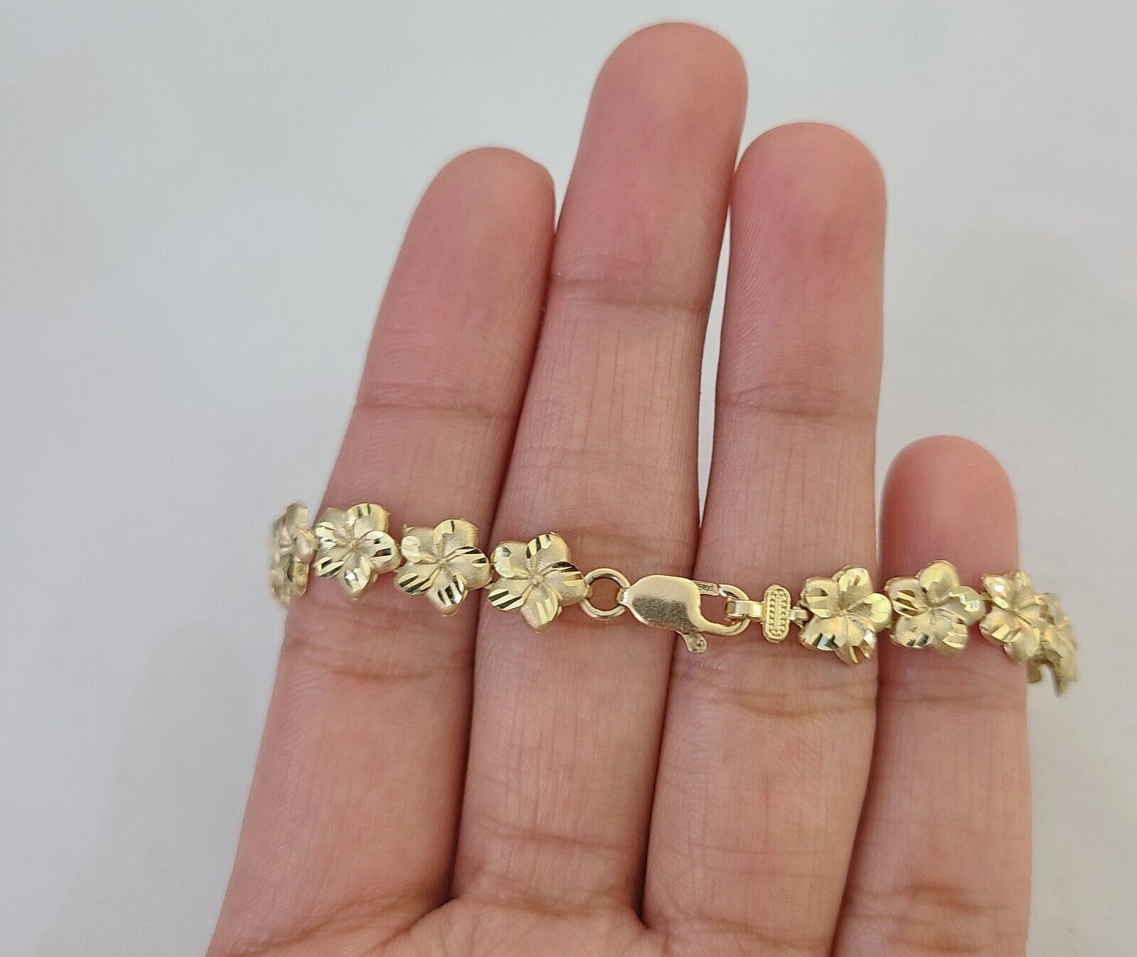 Real 10K Yellow Gold 8mm Flower Bracelet 7.5" Inch 10kt Gold