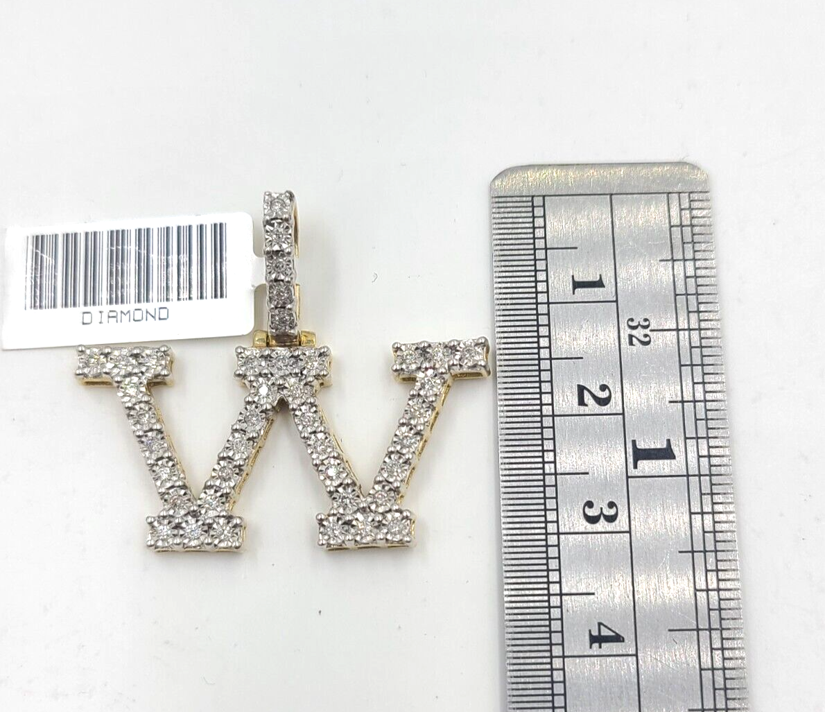 Real 10k Gold & Diamond Letter W Initial Alphabet Charm Pendant 1.25".