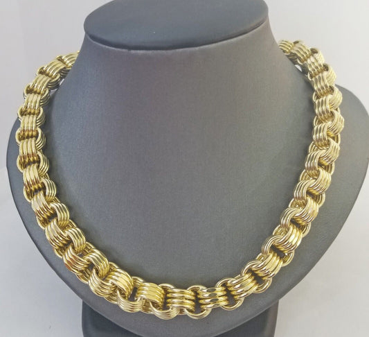 Real 10k Gold Byzantine Chain 11mm necklace 24" Men's 10kt yellow gold Box Chain