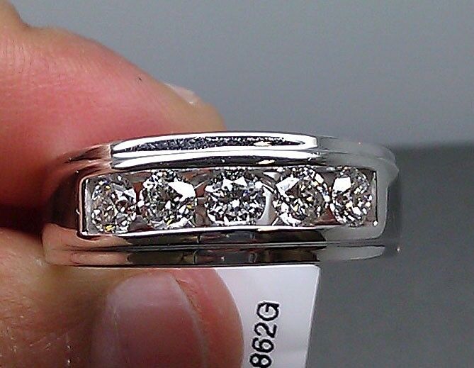 Mens Wedding Band 14K White Gold 1Ct Real Diamonds Wedding Band 1ct Real Diamond