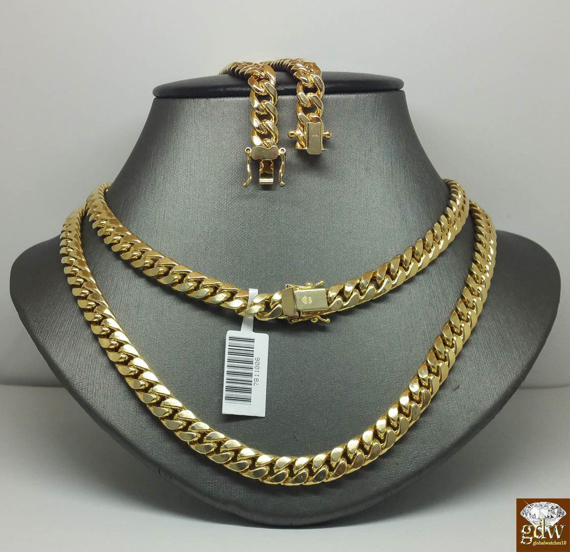 Real 10K Yellow Gold Miami Cuban Chain 9mm 30Inch,Box/Lobster Clasp,Strong Link