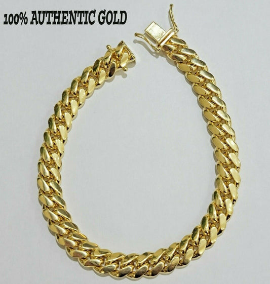 Solid Gold Cuban Link Ladies Bracelet 8mm 7.5" REAL 10k Yellow Gold Box Lock