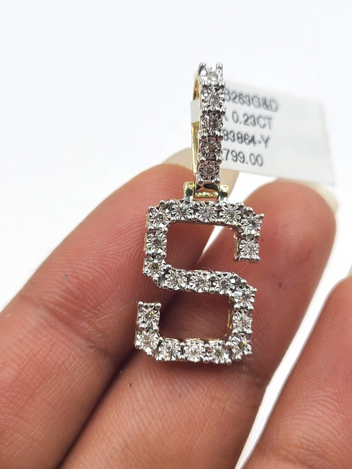 Real 10k Gold & Diamond Letter "S" Initial Alphabet Charm/Pendant 1.25".