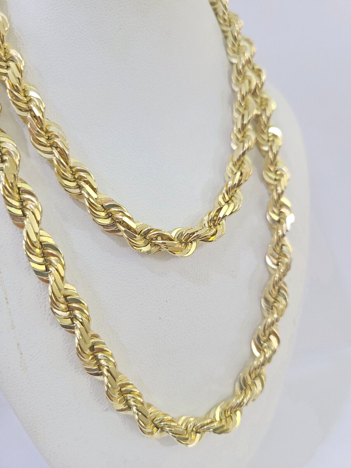 10k Real Solid Yellow Gold Rope Chain Women Men Diamond Cut 7mm 28 Inches