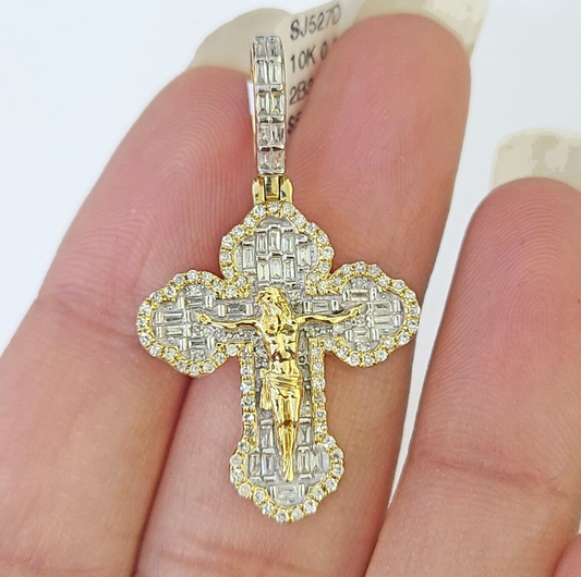 10k Yellow Gold Diamond Jesus Cross Charm Pendant Genuine Diamond Real