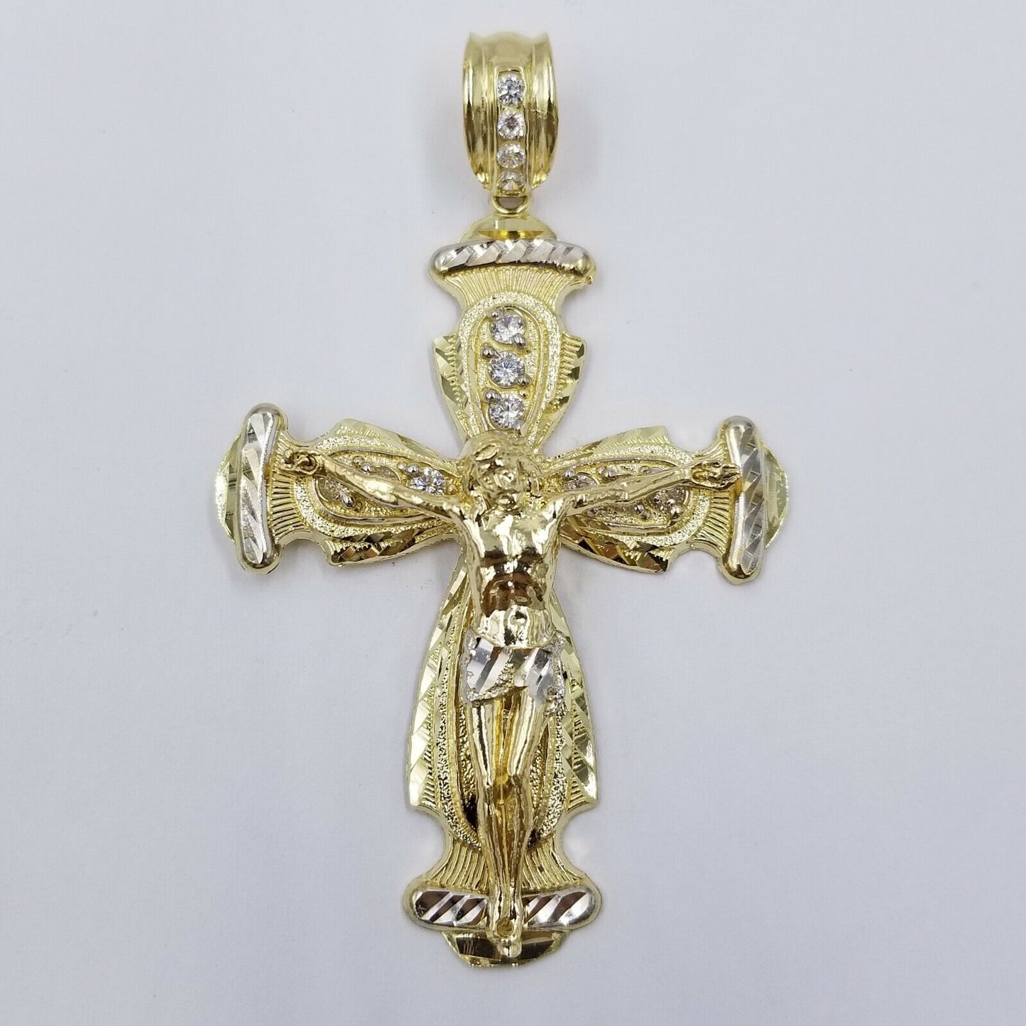 10k Gold Jesus Cross Charm Byzantine Chain 24" Necklace Real 10k Yellow Gold SET