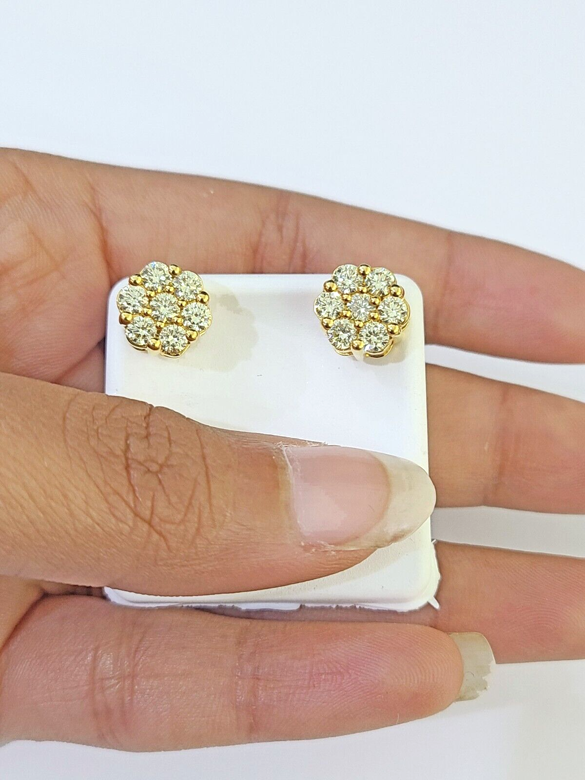 10k Yellow gold Flower Earrings with Real 1.52CT diamond screw-bag ,Women studs