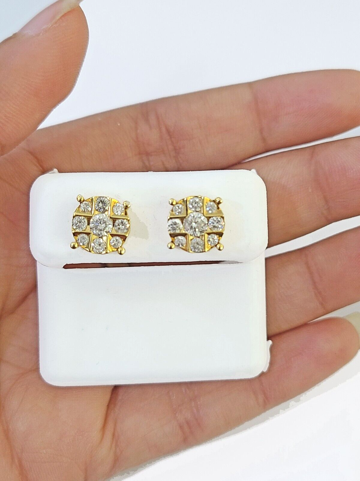 10k Yellow gold Earring with Real 0.99CT diamond screw-bag ,Women studs