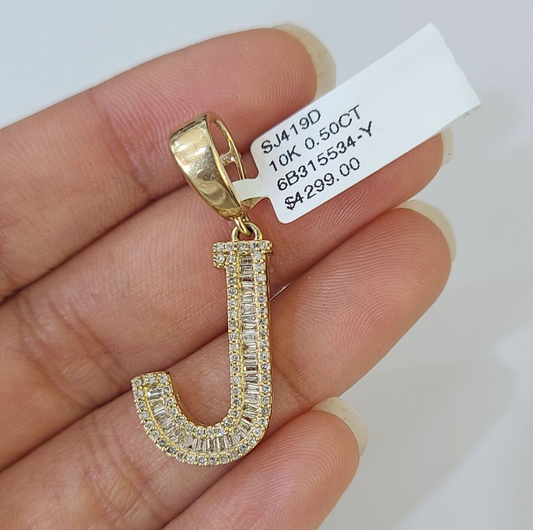 Real 10k Gold Diamond Letter "J" Initial Alphabet Charm/Pendant Yellow Real