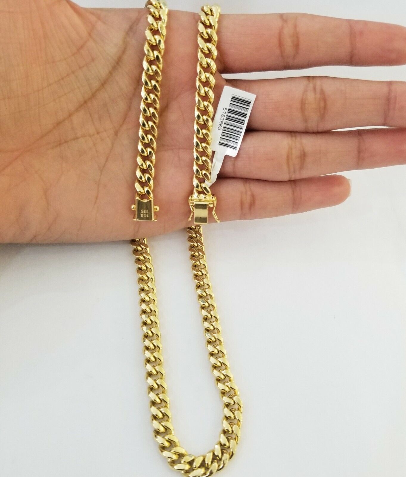 Real 14K Yellow Gold Miami Cuban Link Chain Necklace 7mm 22" 14kt Gold Box Lock